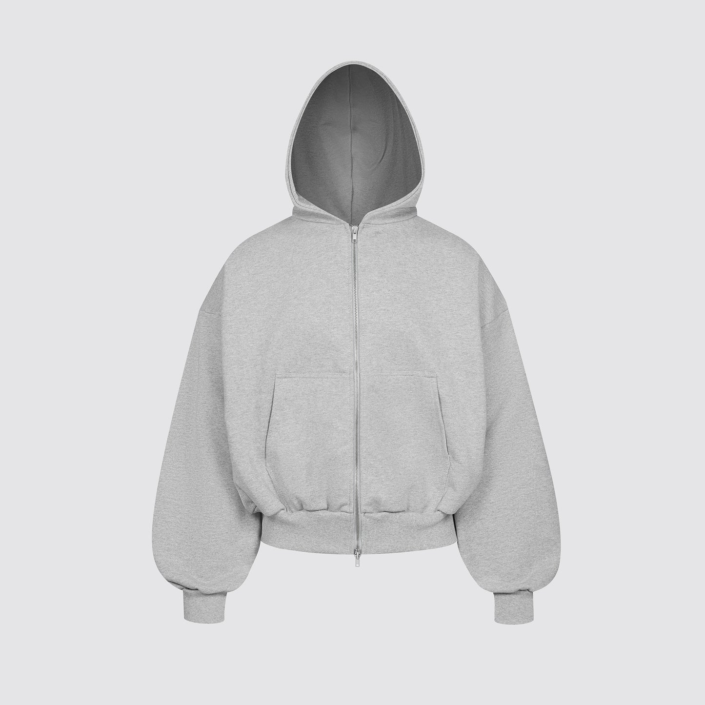 Boxy Ultra Heavyweight Double Zip Hoodie (Grey)