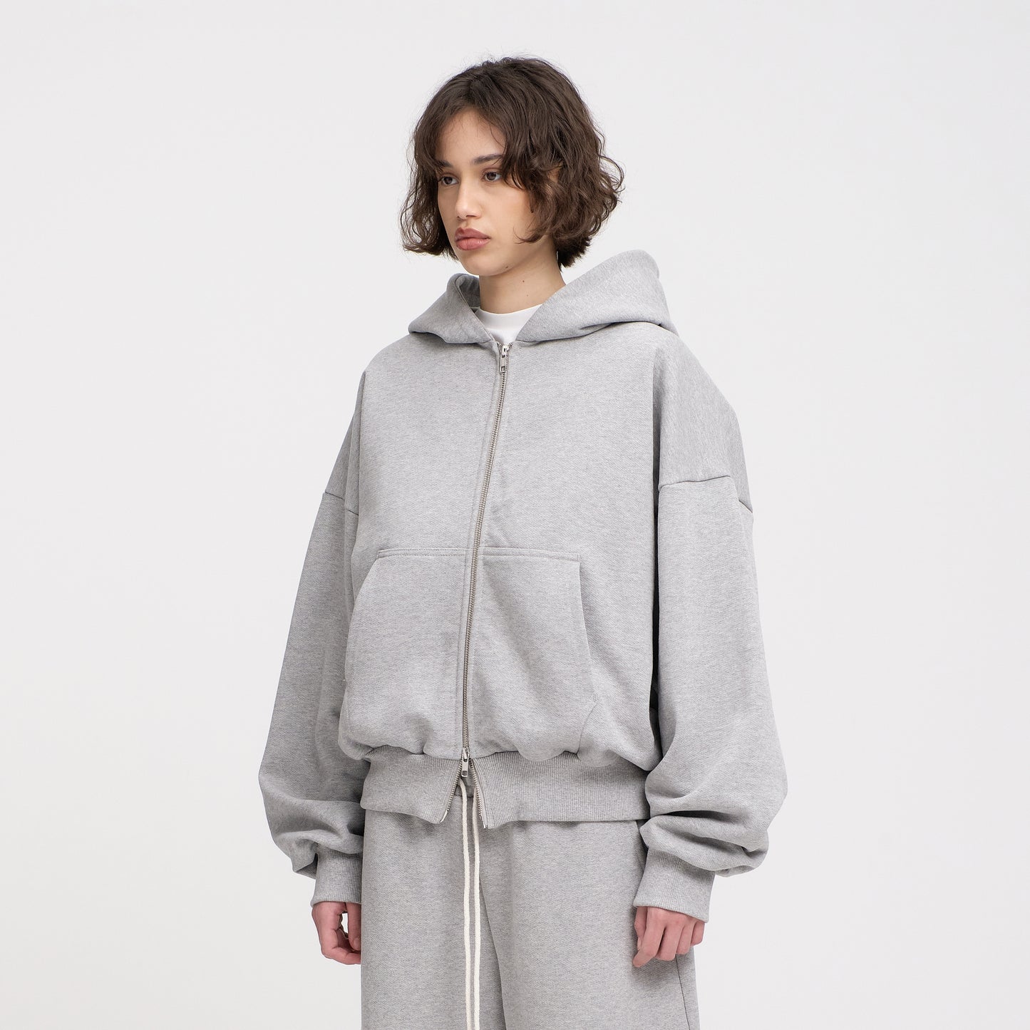 Boxy Ultra Heavyweight Double Zip Hoodie (Grey)