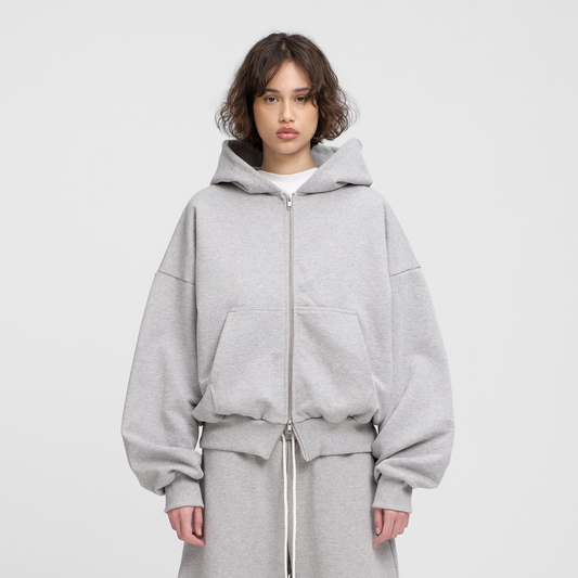 Boxy Ultra Heavyweight Double Zip Hoodie (Grey)