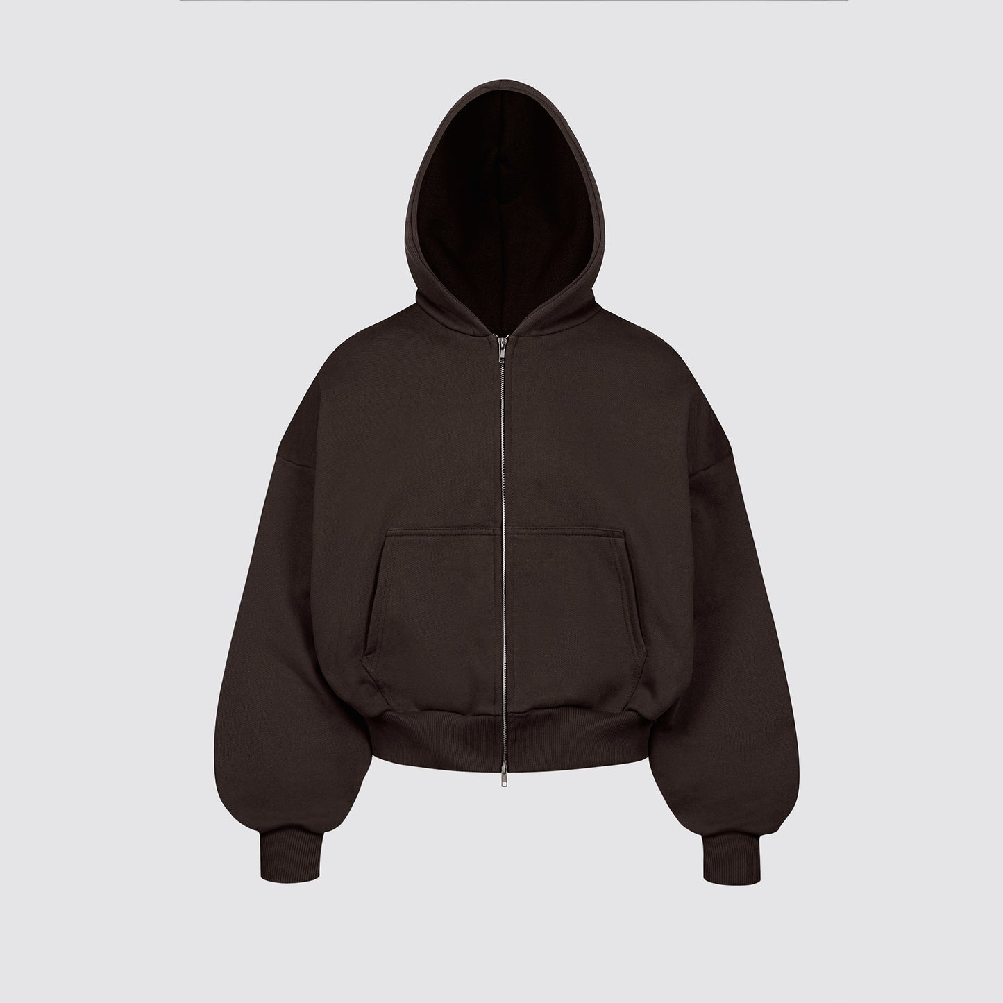Boxy Flowy Double Zip Hoodie (Dark Chocolate)