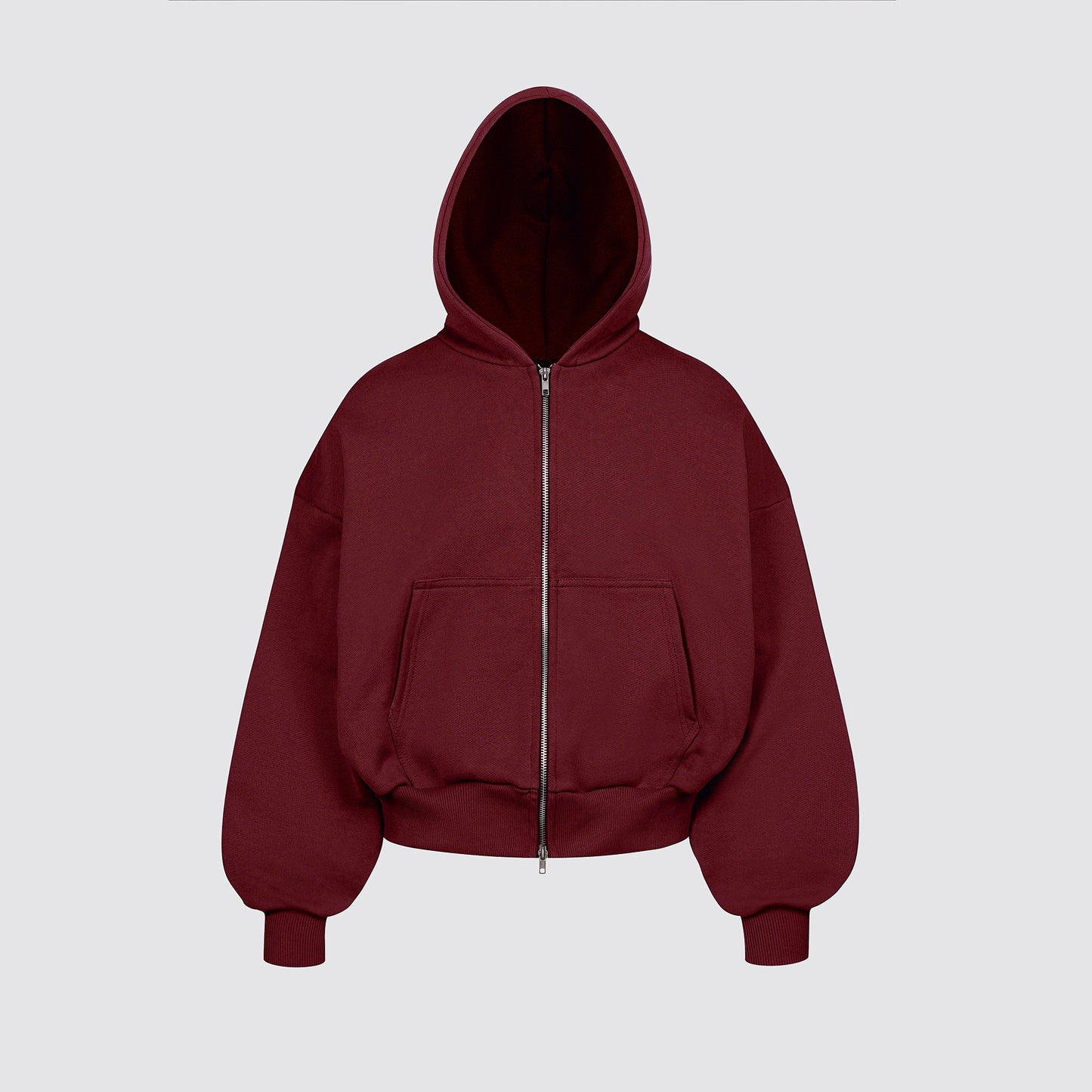 Boxy Ultra Heavyweight Double Zip Hoodie (Dark Cherry)