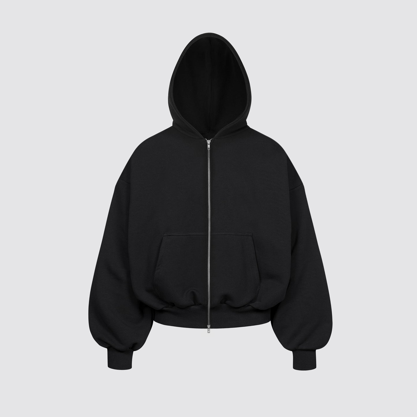 Boxy Flowy Double Zip Hoodie (Black)