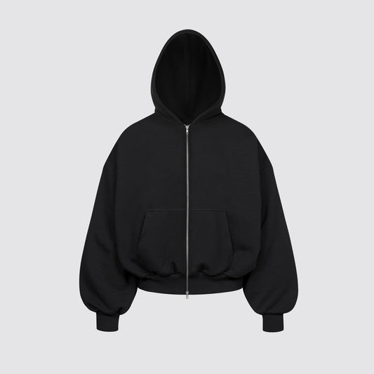 Boxy Flowy Double Zip Hoodie (Black)