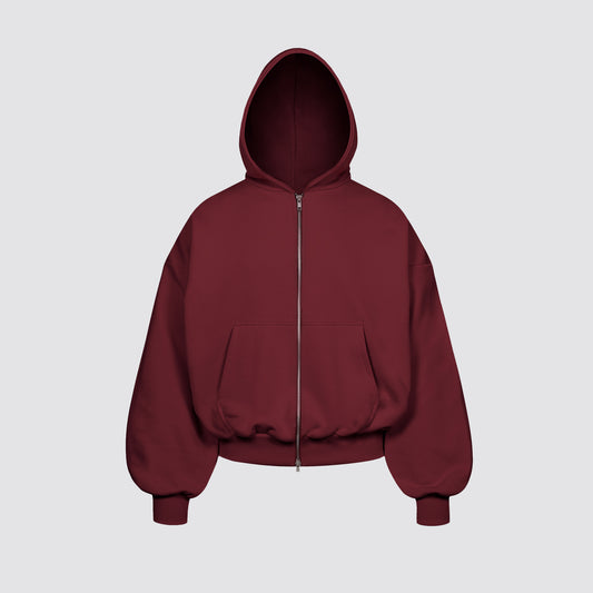 Boxy Flowy Double Zip Hoodie (Dark Cherry)