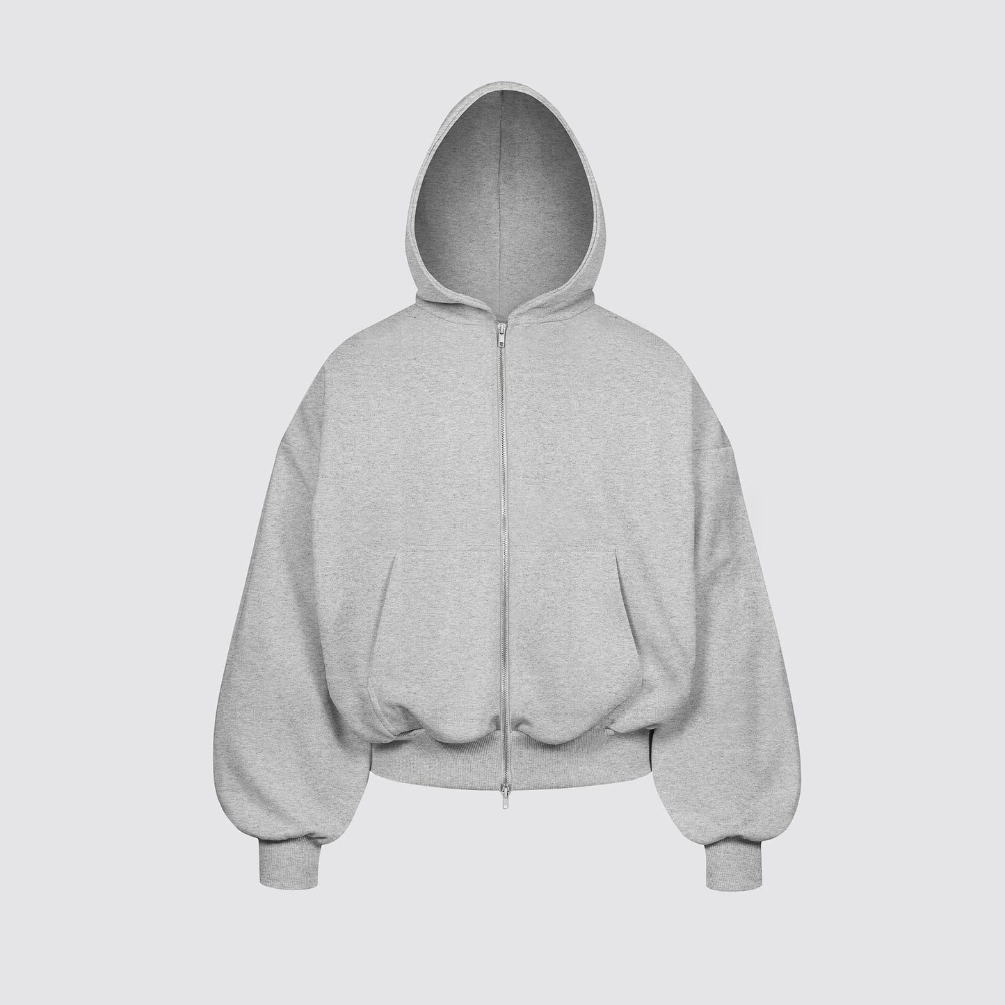 Boxy Flowy Double Zip Hoodie (Grey)