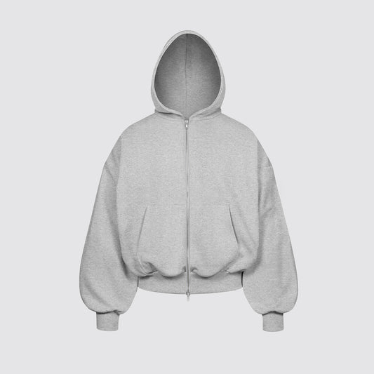 Boxy Flowy Double Zip Hoodie (Grey)