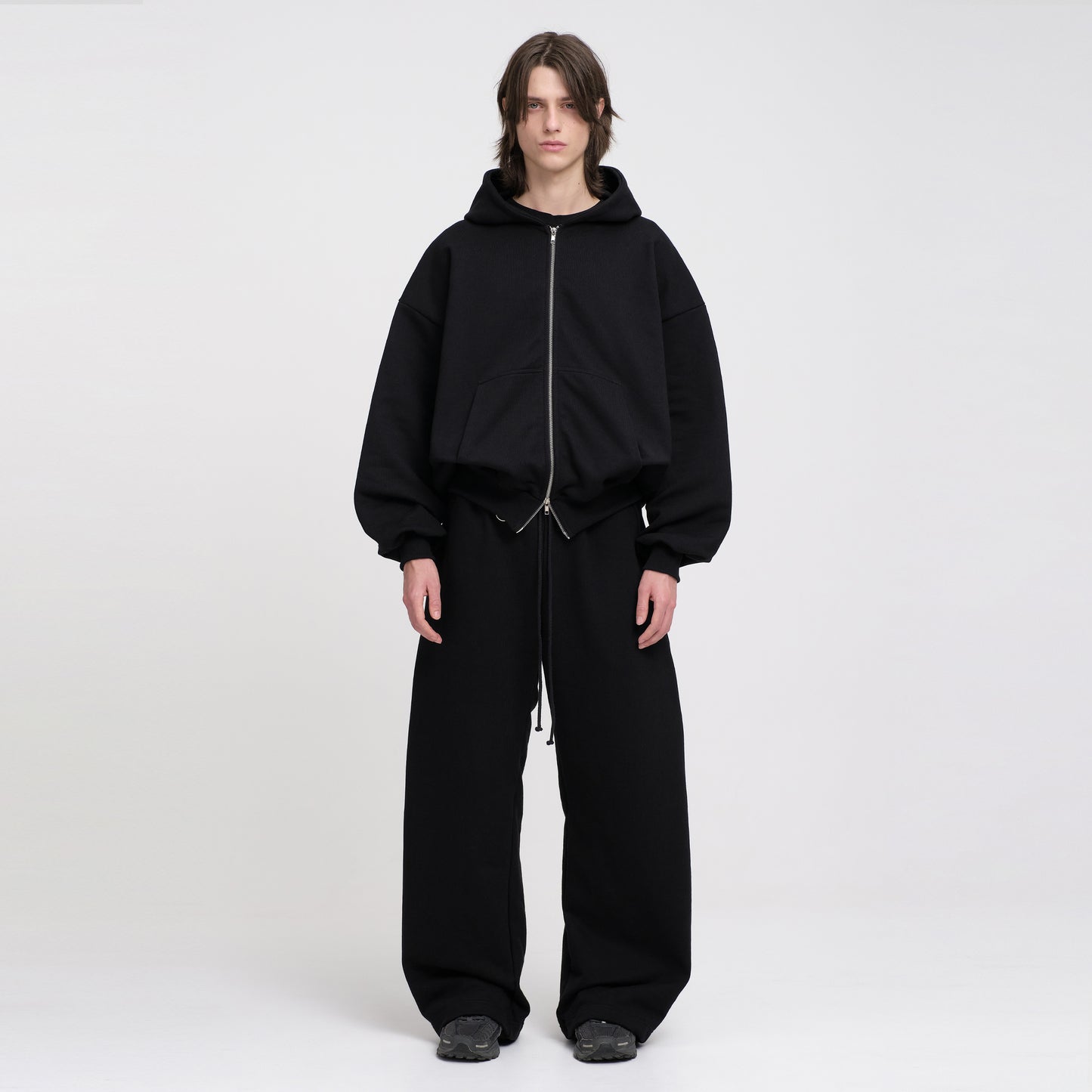 Boxy Ultra Heavyweight Double Zip Hoodie (Black)