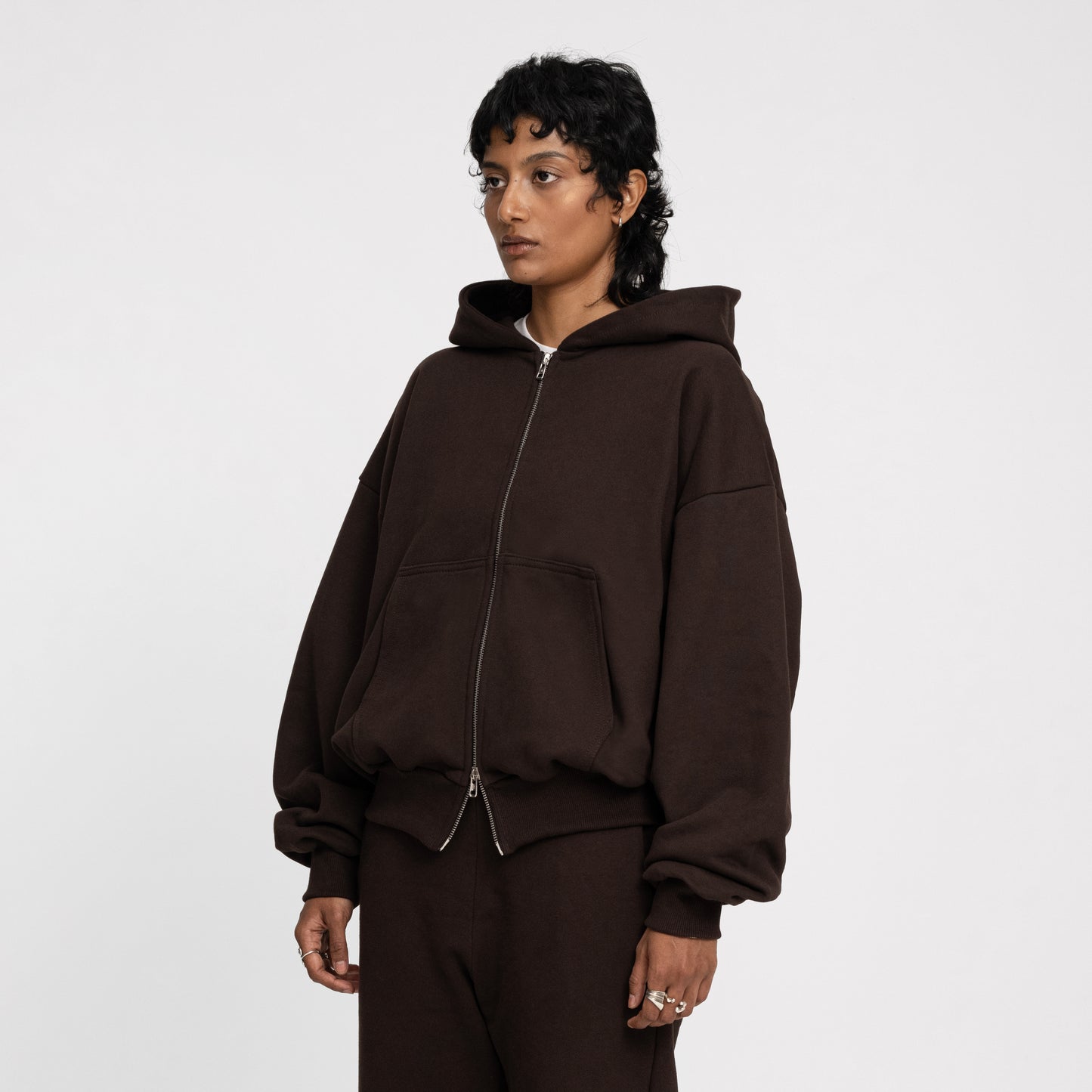 Boxy Ultra Heavyweight Double Zip Hoodie (Dark Chocolate)
