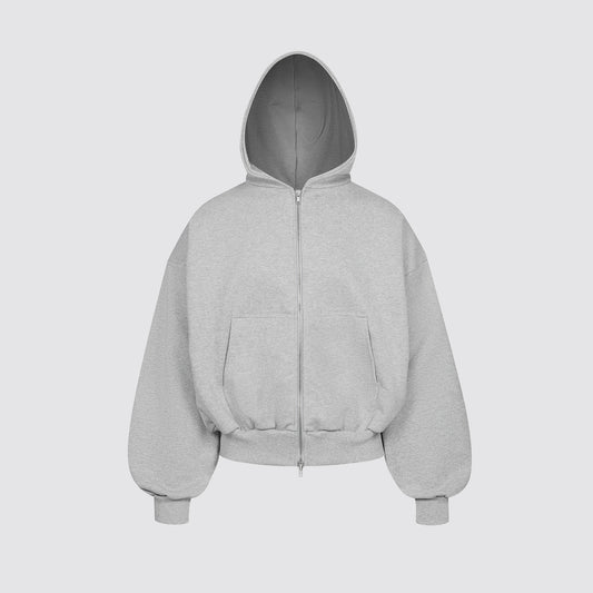 Boxy Ultra Heavyweight Double Zip Hoodie (Grey)