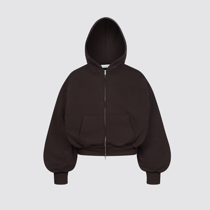 Boxy Ultra Heavyweight Double Zip Hoodie (Dark Chocolate)
