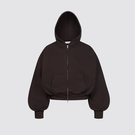 Boxy Ultra Heavyweight Double Zip Hoodie (Dark Chocolate)