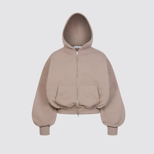 Boxy Ultra Heavyweight Double Zip Hoodie (Hazelnut)