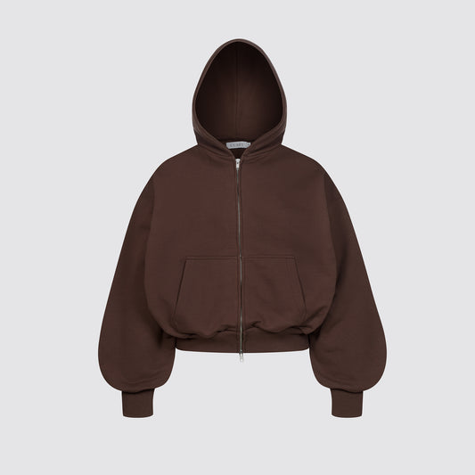 Boxy Ultra Heavyweight Double Zip Hoodie (Mocha)