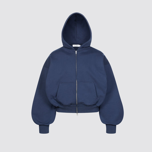 Boxy Ultra Heavyweight Double Zip Hoodie (Navy)