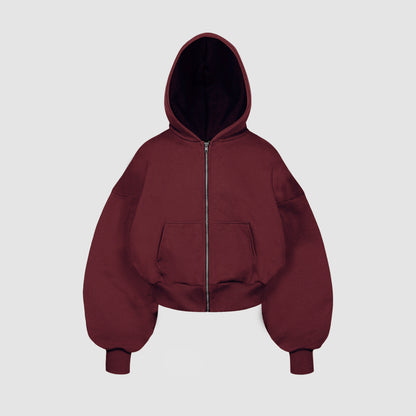 Women's Ultra Heavyweight Cropped Zip Hoodie (Dark Cherry)