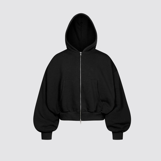 Boxy Flowy Double Zip Hoodie v2 (Black)