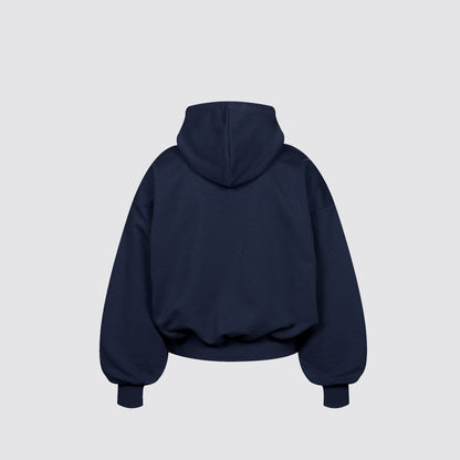 Boxy Flowy Double Zip Hoodie (Dark Navy)