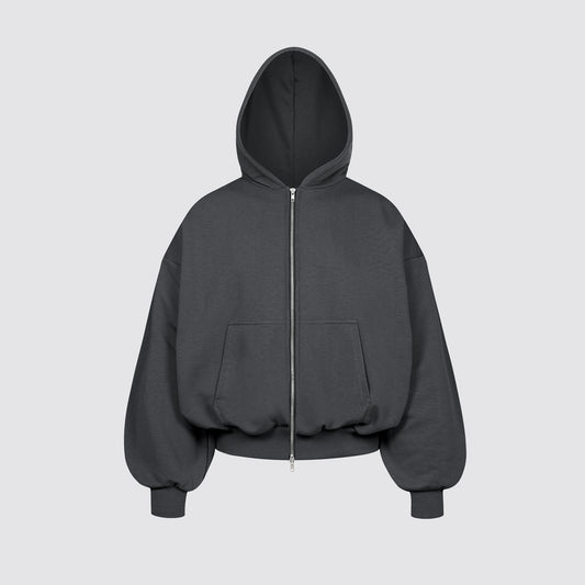 Boxy Flowy Double Zip Hoodie (Graphite)