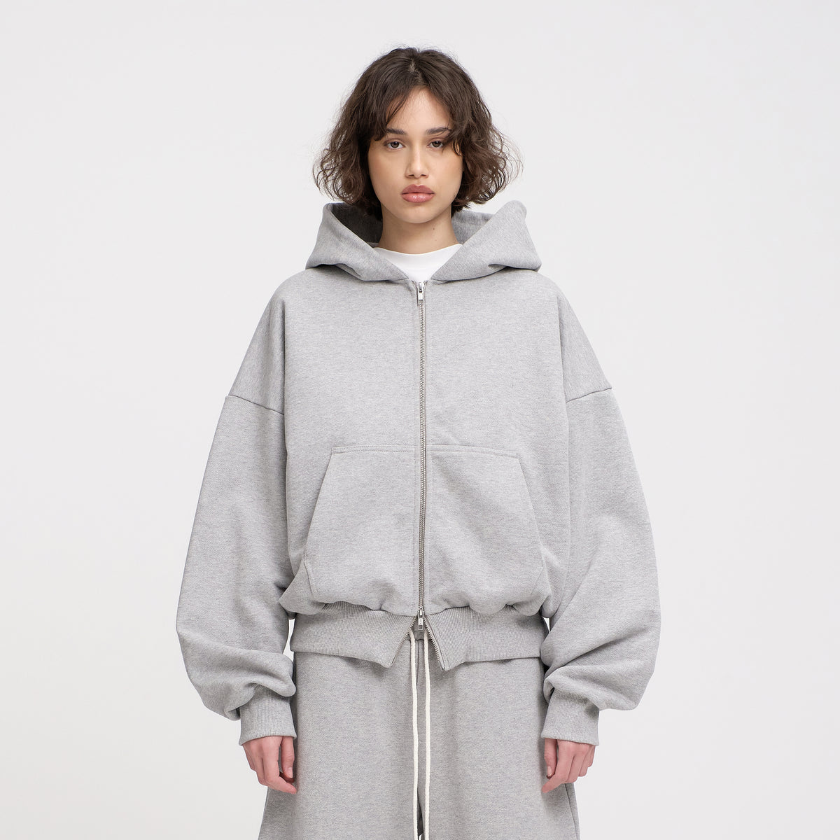 Boxy Flowy Double Zip Hoodie (Grey)