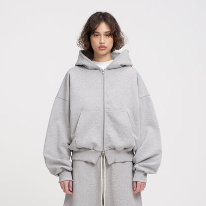 Boxy Flowy Double Zip Hoodie (Grey)