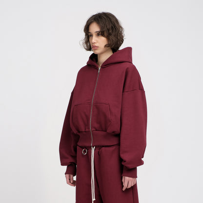 Women's Ultra Heavyweight Cropped Zip Hoodie (Dark Cherry)