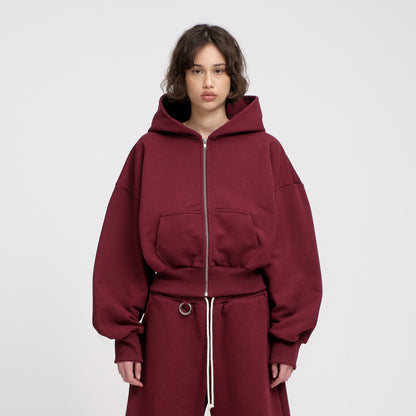 Women's Ultra Heavyweight Cropped Zip Hoodie (Dark Cherry)