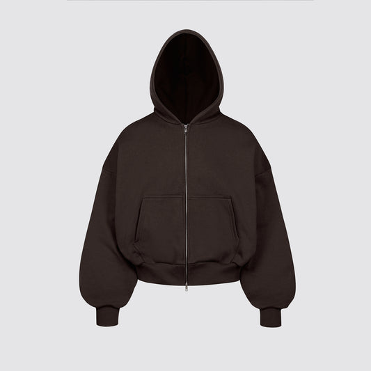 Boxy Flowy Double Zip Hoodie (Dark Chocolate)