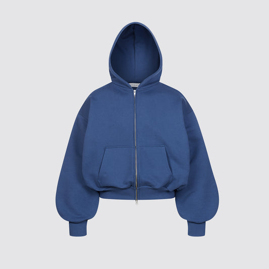 Boxy Ultra Heavyweight Double Zip Hoodie (Indigo Blue)