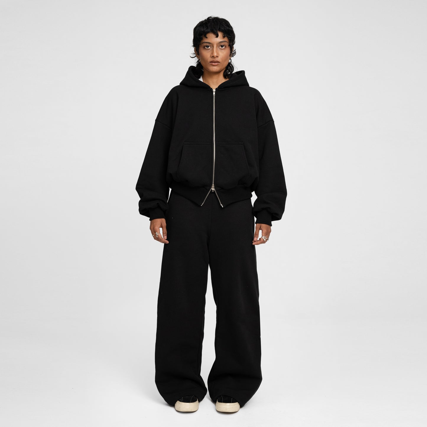 Boxy Ultra Heavyweight Double Zip Hoodie (Black)