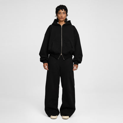 Boxy Ultra Heavyweight Double Zip Hoodie (Black)