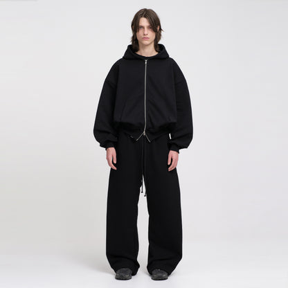 Boxy Ultra Heavyweight Double Zip Hoodie (Black)