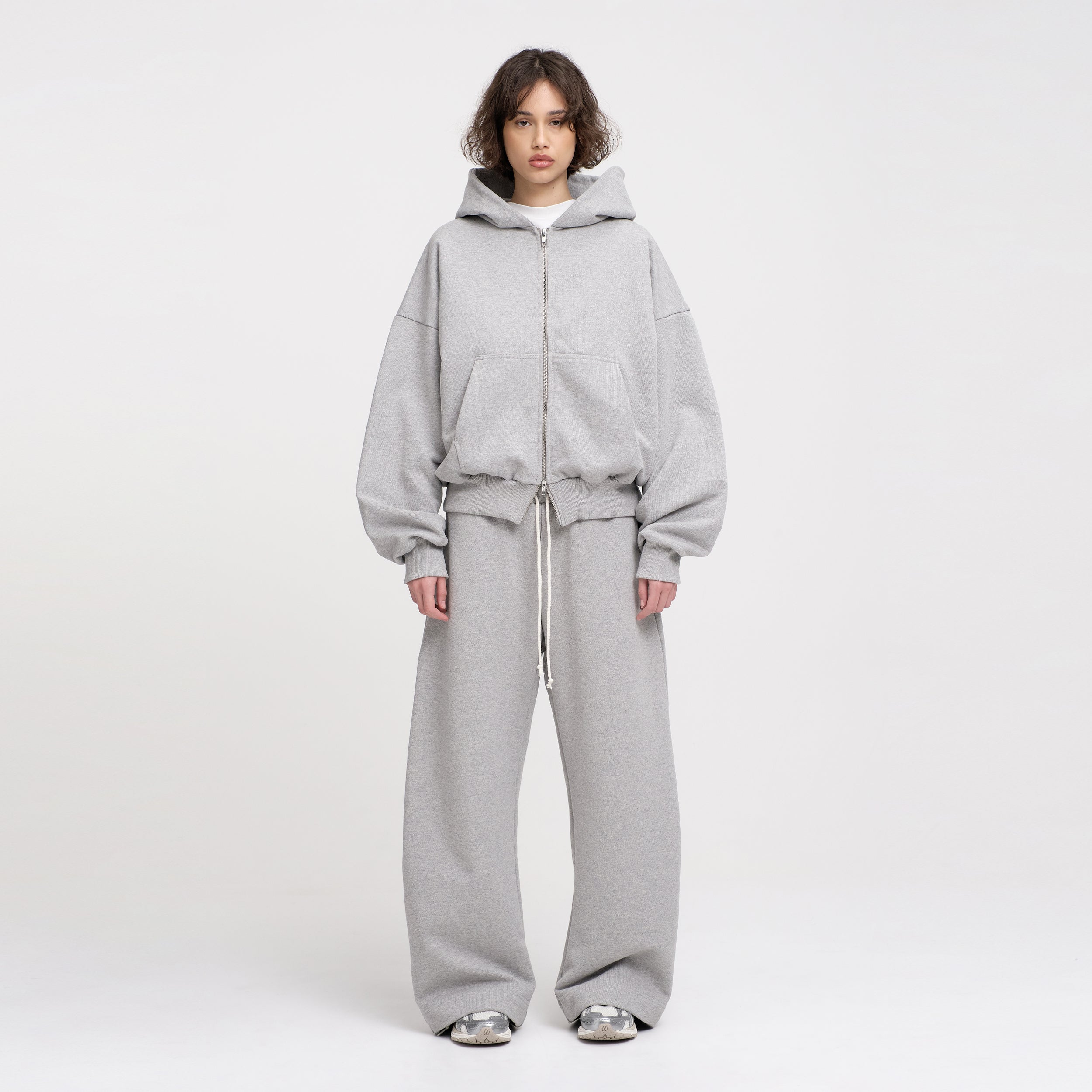 Boxy Ultra Heavyweight Double Zip Hoodie (Grey) – CUBBY