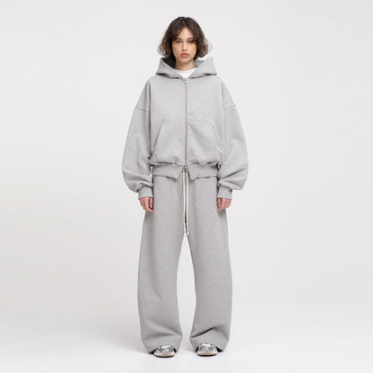 Boxy Ultra Heavyweight Double Zip Hoodie (Grey)