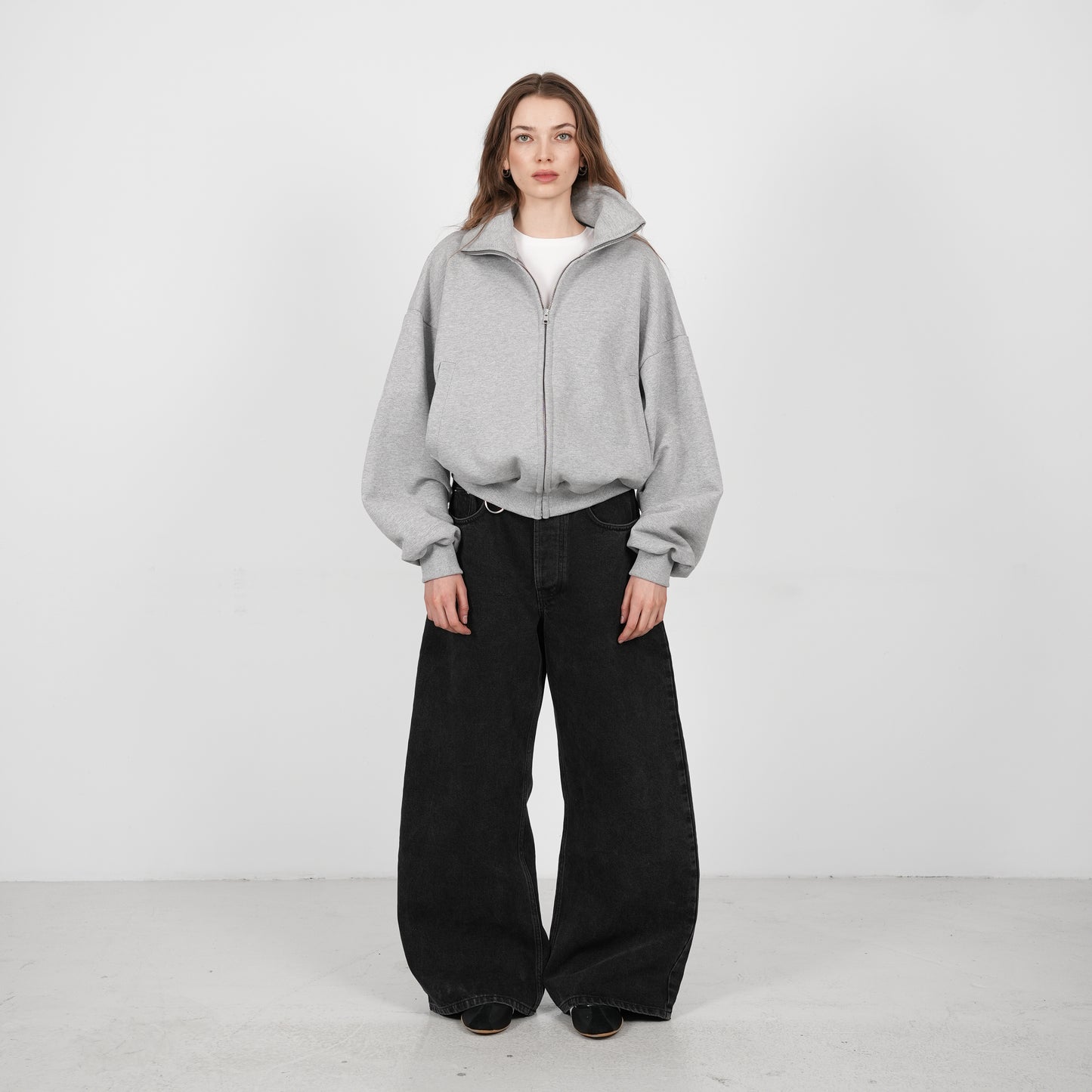 Boxy Flowy Full Zip (Grey)
