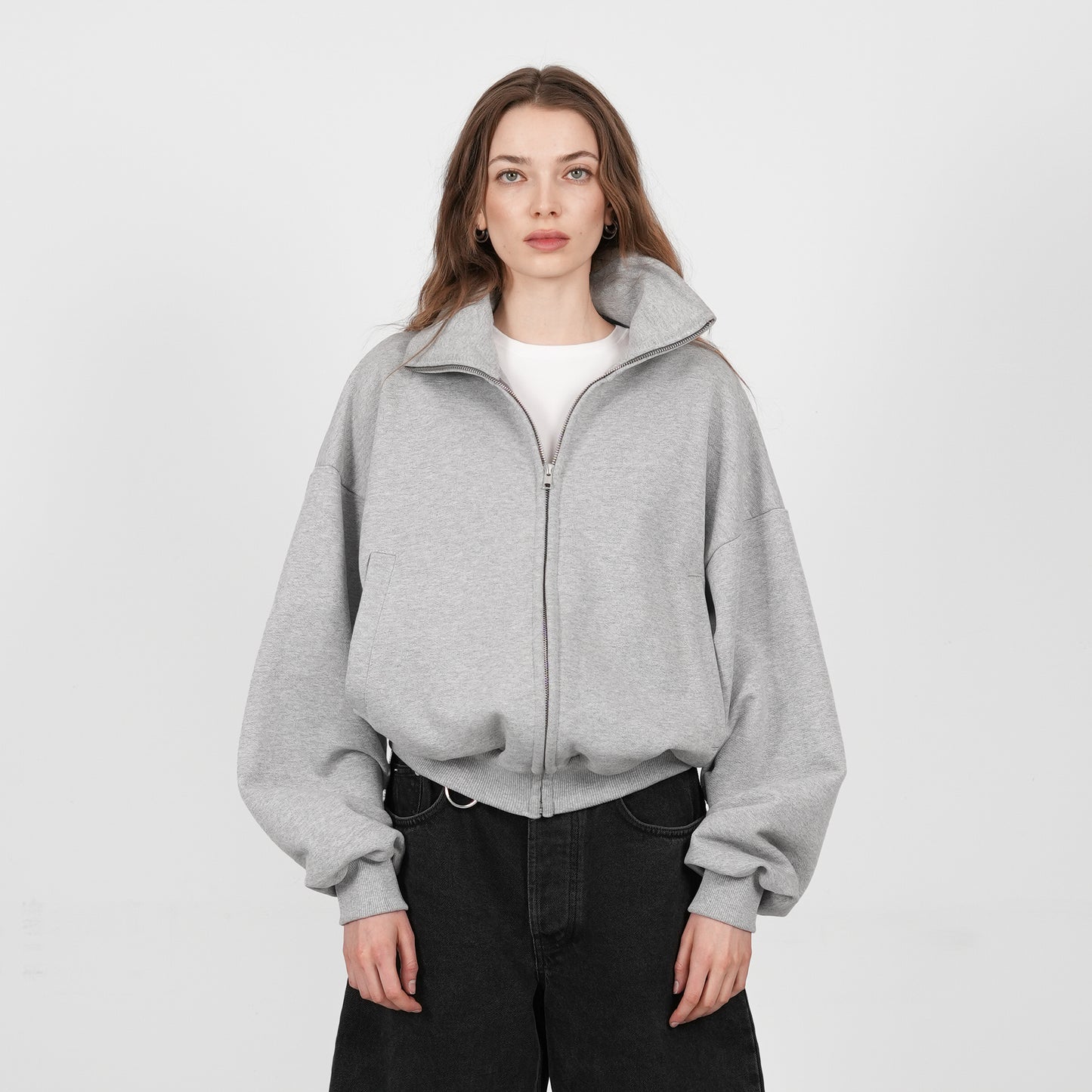 Boxy Flowy Full Zip (Grey)