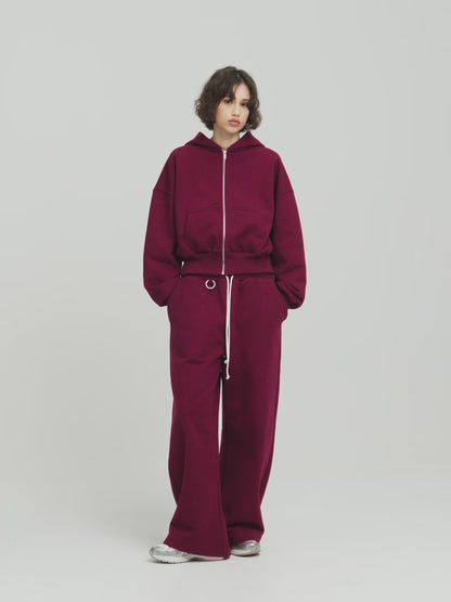 Ultra Heavyweight Cropped Zip Hoodie (Dark Cherry)