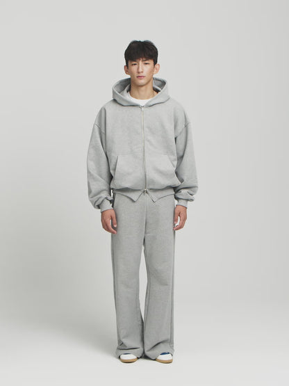 Boxy Ultra Heavyweight Double Zip Hoodie (Grey)