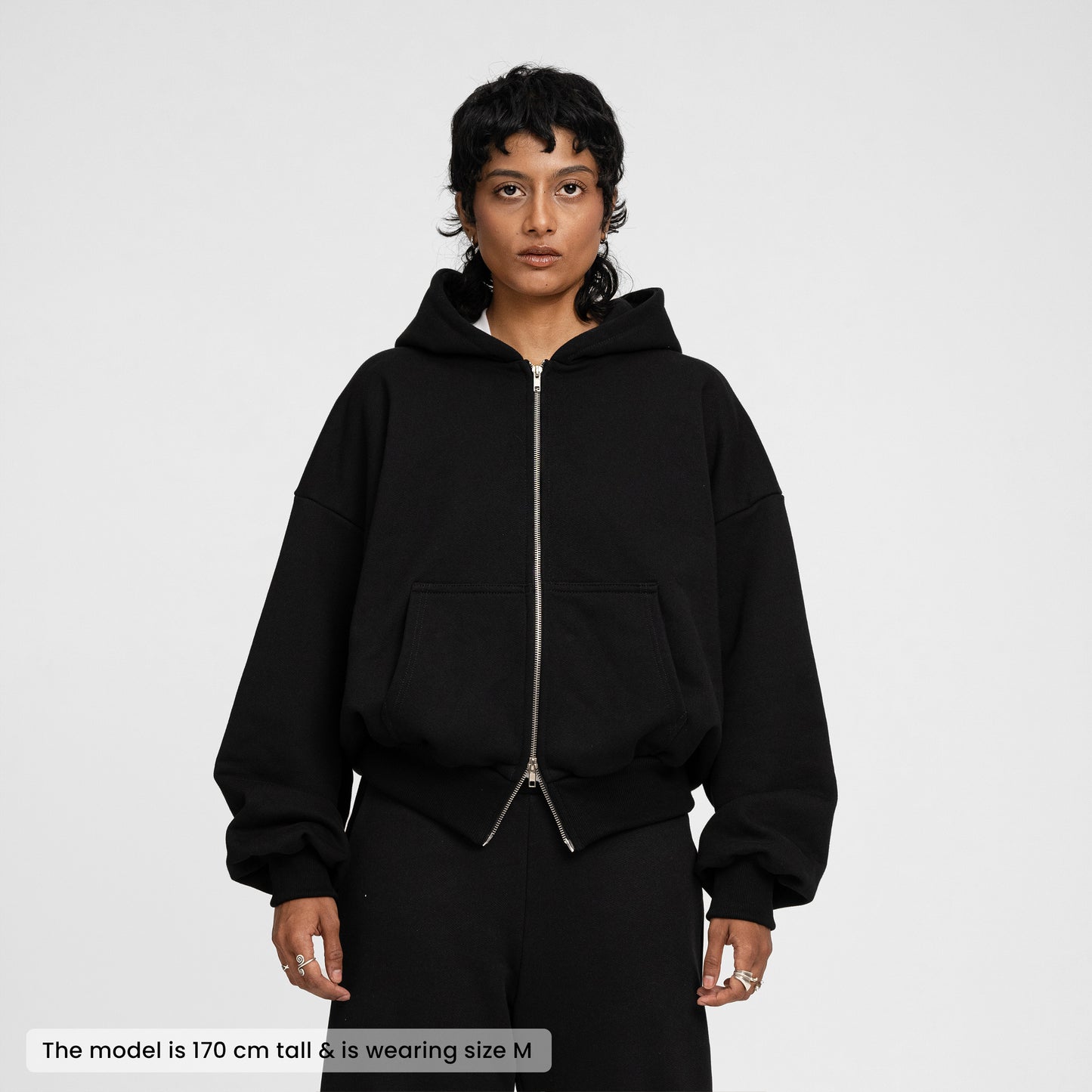 Boxy Ultra Heavyweight Double Zip Hoodie (Black)