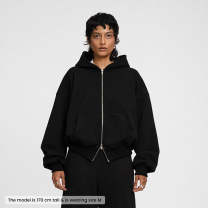 Boxy Ultra Heavyweight Double Zip Hoodie (Black)