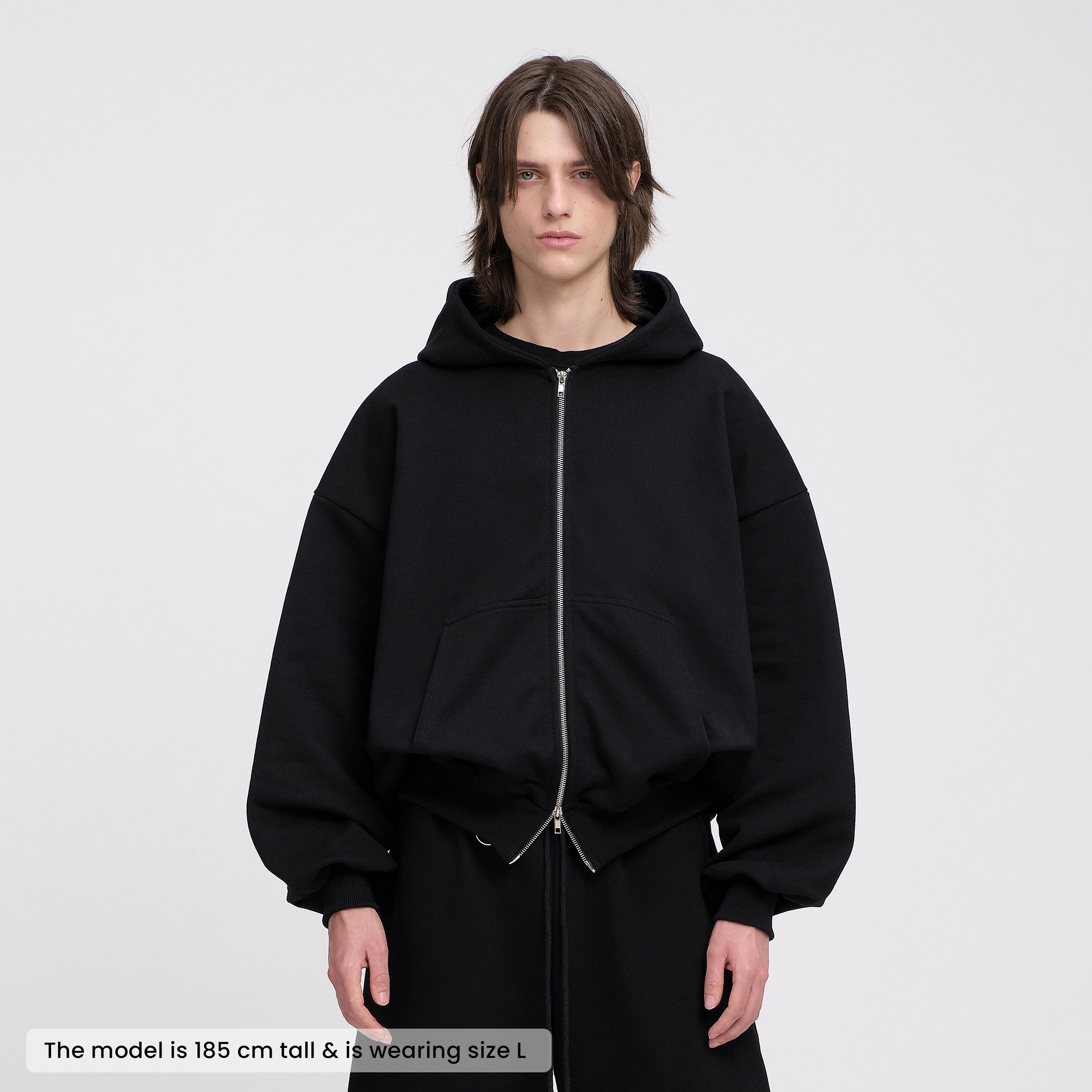 Boxy Ultra Heavyweight Double Zip Hoodie (Black) – CUBBY