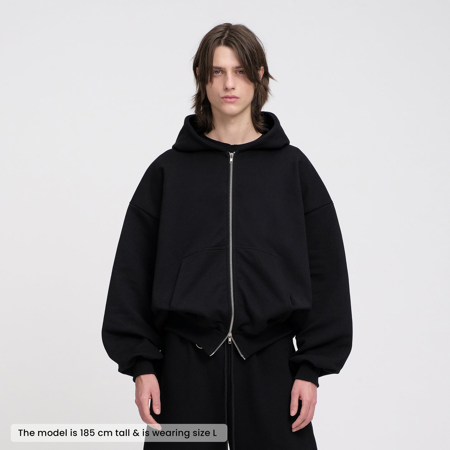 Boxy Ultra Heavyweight Double Zip Hoodie (Black)