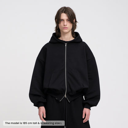 Boxy Ultra Heavyweight Double Zip Hoodie (Black)