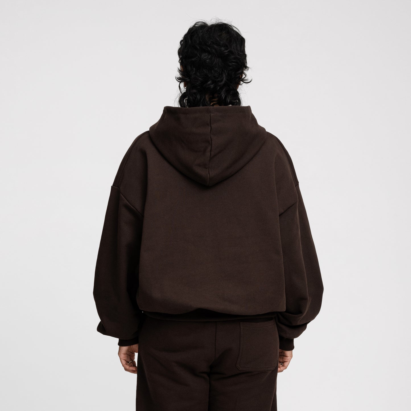 Boxy Ultra Heavyweight Double Zip Hoodie (Dark Chocolate)