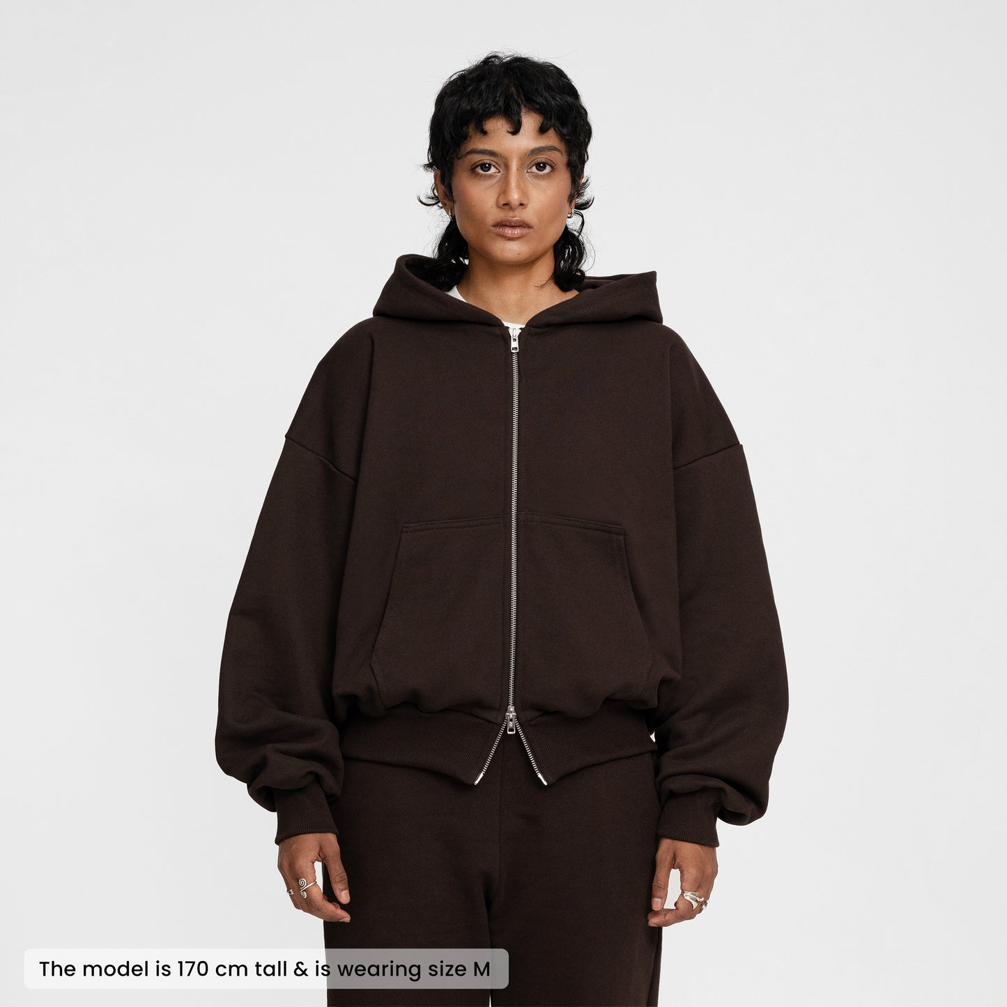 Boxy Ultra Heavyweight Double Zip Hoodie (Dark Chocolate)