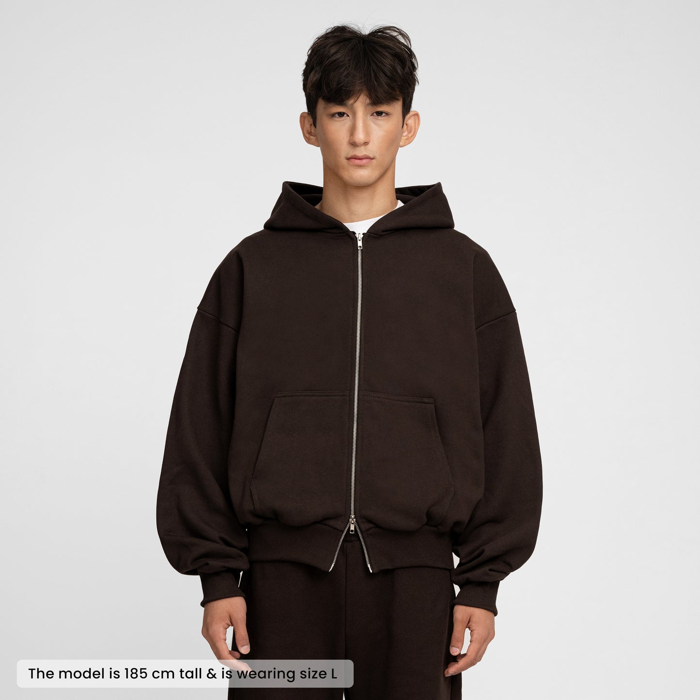 Boxy Ultra Heavyweight Double Zip Hoodie (Dark Chocolate)