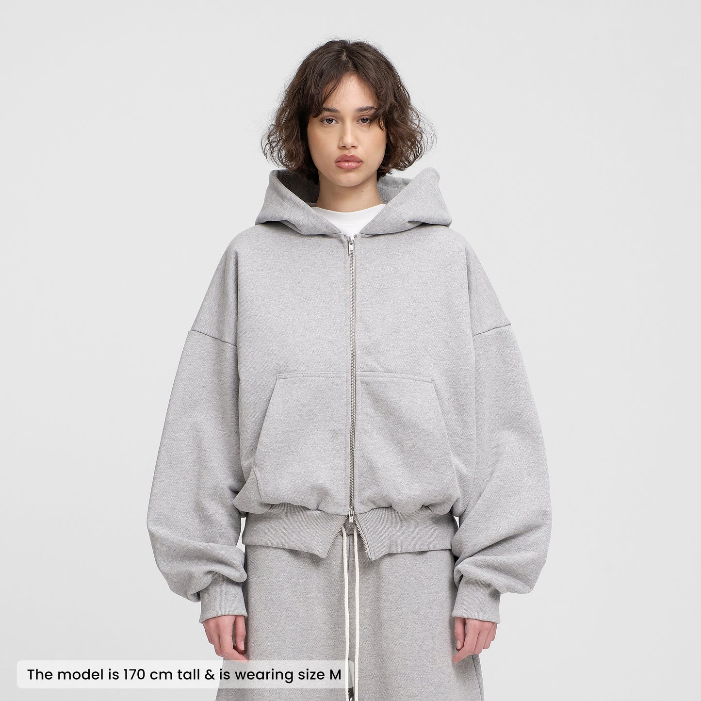 Boxy Ultra Heavyweight Double Zip Hoodie (Grey)