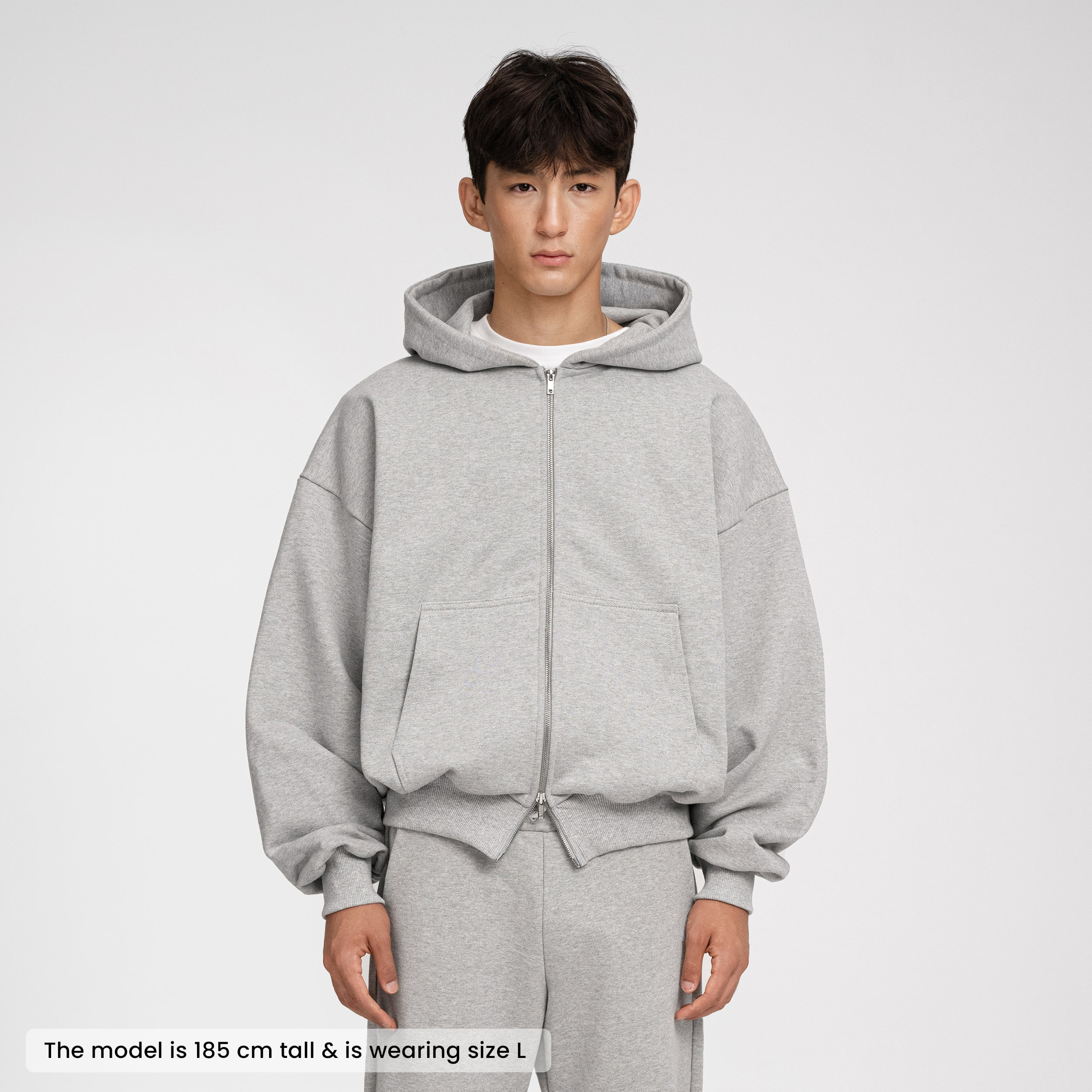 Boxy Ultra Heavyweight Double Zip Hoodie (Grey) – CUBBY