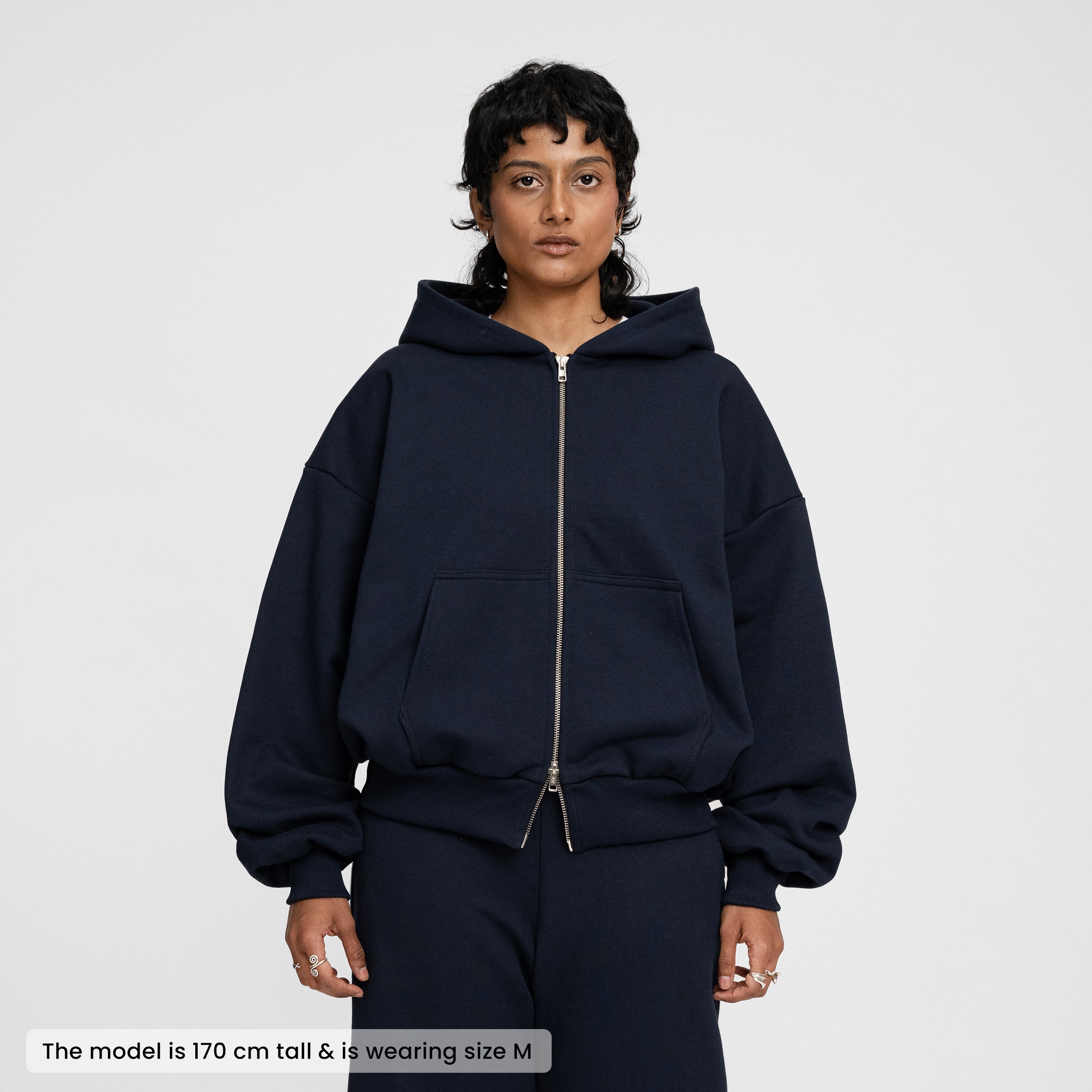 Boxy Ultra Heavyweight Double Zip Hoodie (Dark Navy) – CUBBY