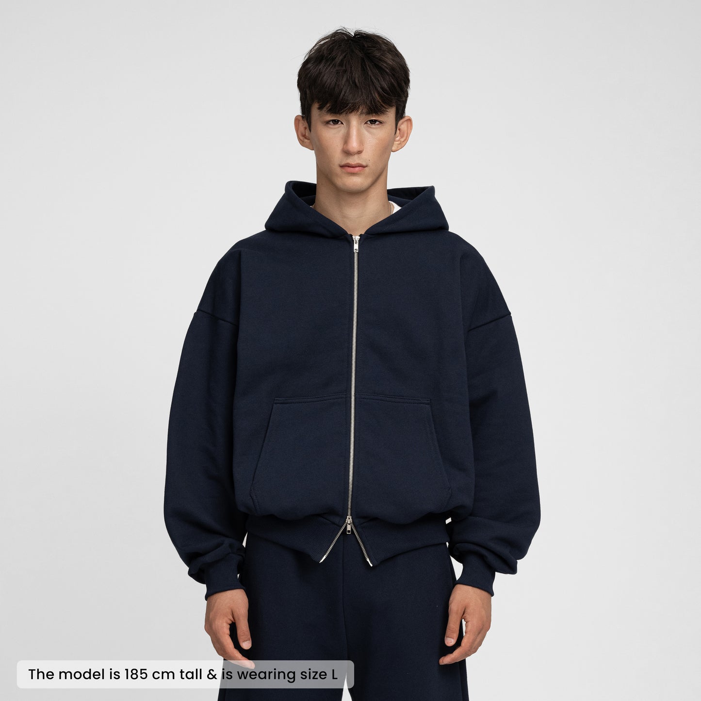 Boxy Ultra Heavyweight Double Zip Hoodie (Dark Navy)